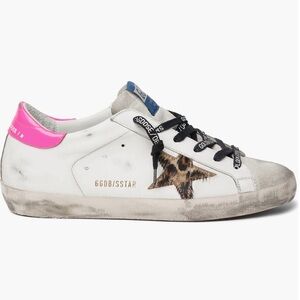 Golden Goose Women's White and Pink Sneakers with Leopard Star